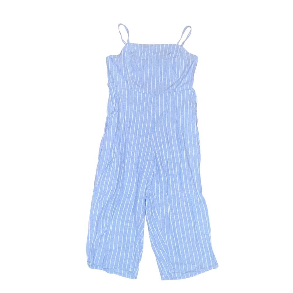 Old Navy Sleeveless Cami Jumpsuit Women's Size XL Blue Striped Linen Blend